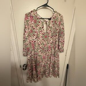 Torrid Pink and Green Tiered Sundress with Keyhole Neckline